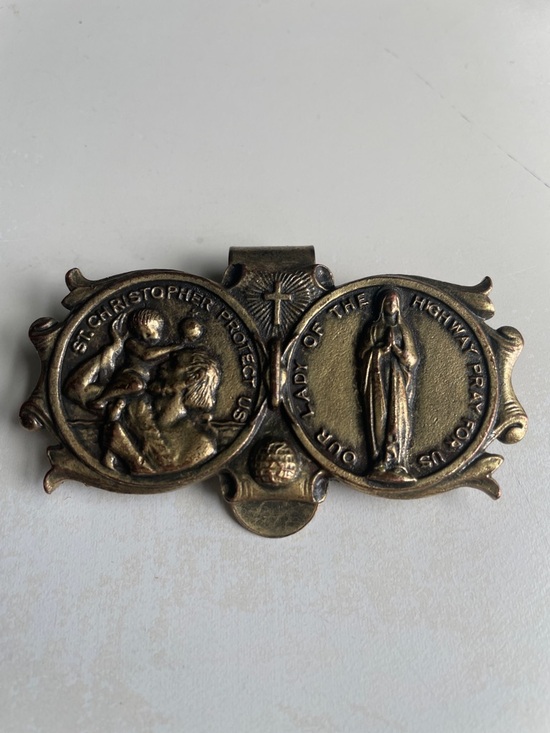 Other - Religious Bronze-Tone Car Visor Clip - St. Christopher & Our Lady